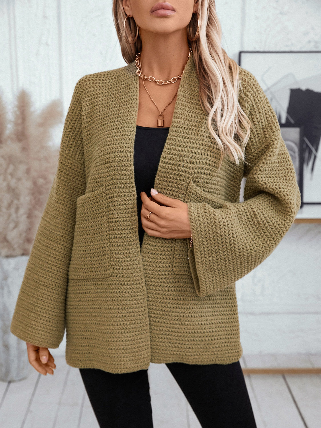 Open Front Long Sleeve Cardigan - ClassiQ