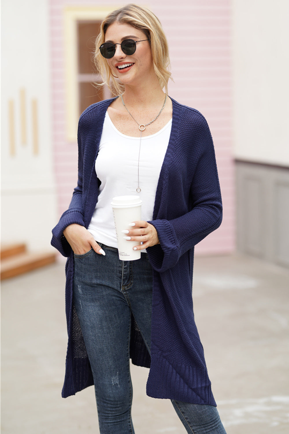 Open Front Long Sleeve Cardigan - ClassiQ