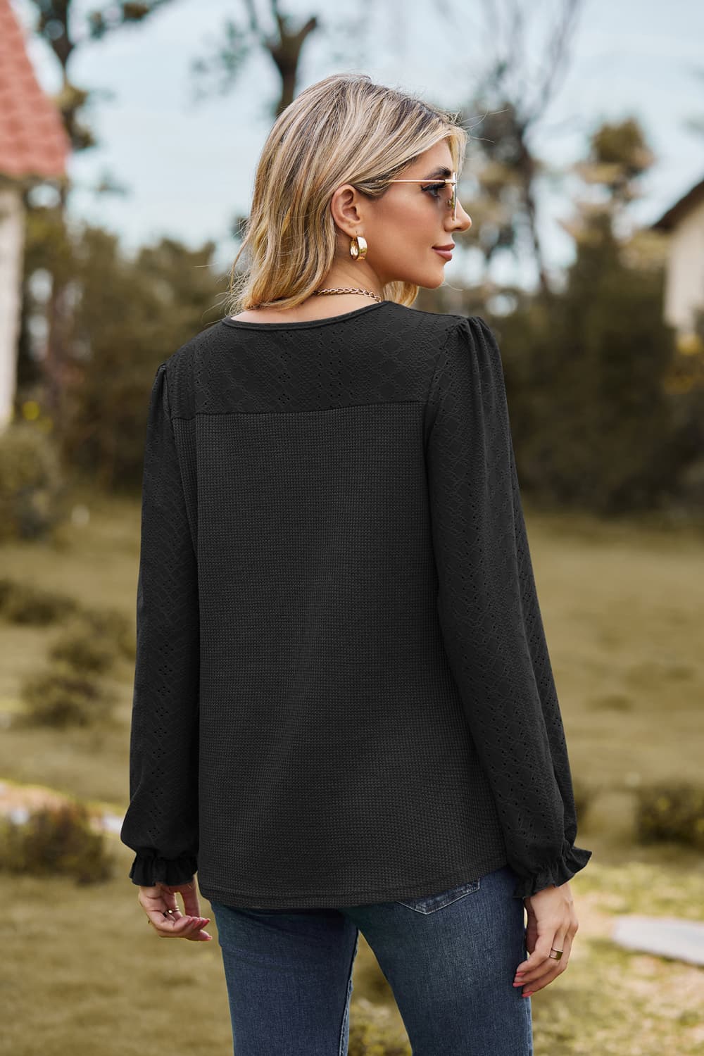 Round Neck Puff Sleeve Blouse - Classique Collection