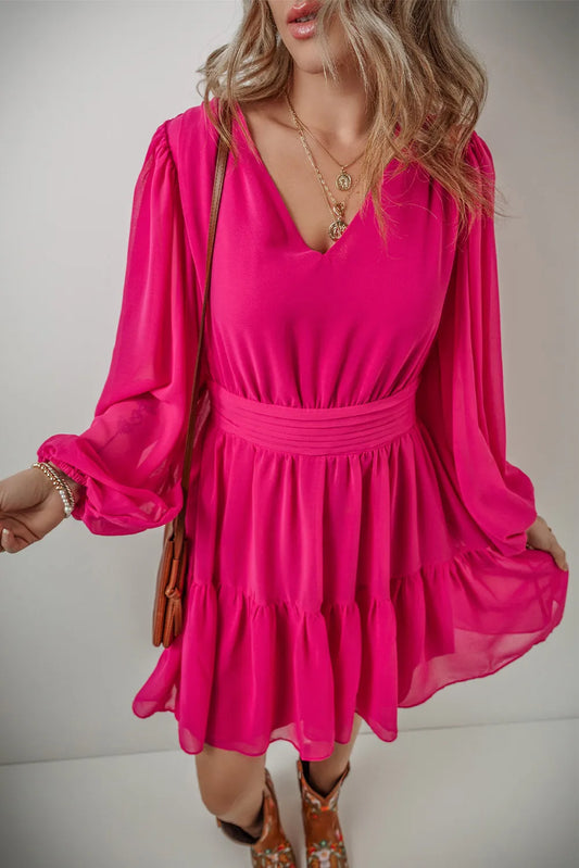 V-Neck Long Sleeve Mini Dress - Classique Collection