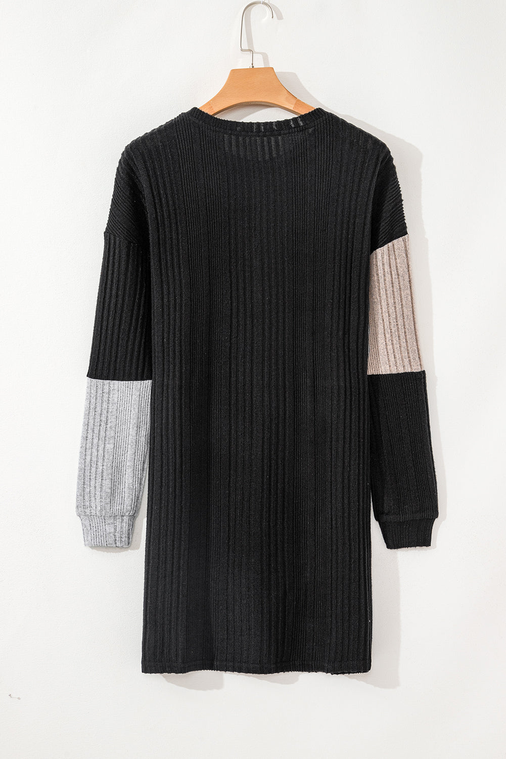 Color Block Drop Shoulder Long Sleeve Mini Dress - Classique Collection