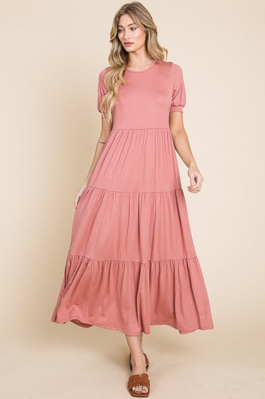 BOMBOM Short Sleeve Tiered Maxi Dress - Classique Collection