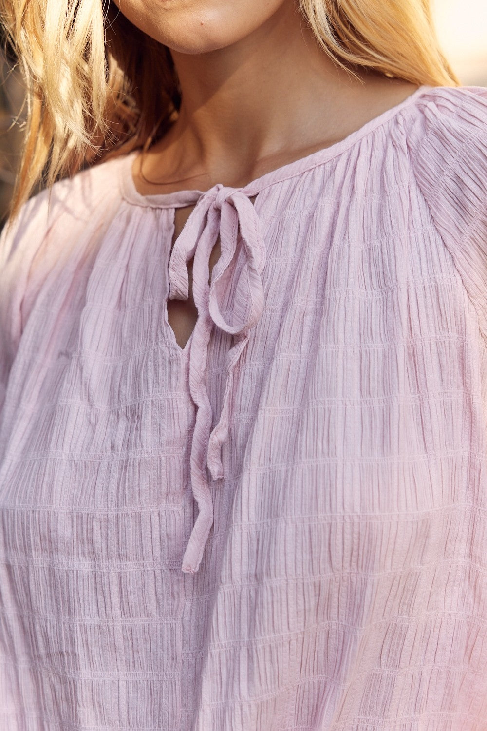 In February Textured Tie Neck Blouse - Classique Collection