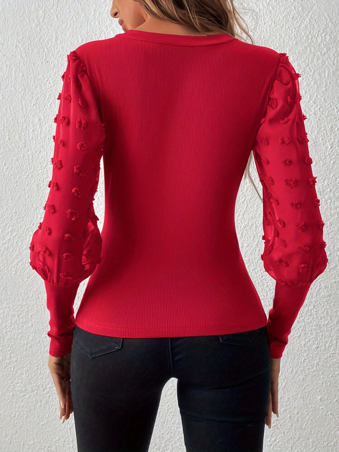 Swiss Dot V-Neck Long Sleeve Top - Classique Collection