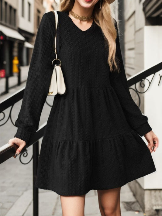 V-Neck Long Sleeve Mini Dress - Classique Collection