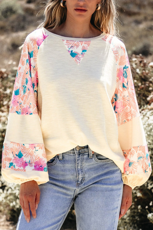 Printed Round Neck Balloon Sleeve Sweatshirt - Classique Collection