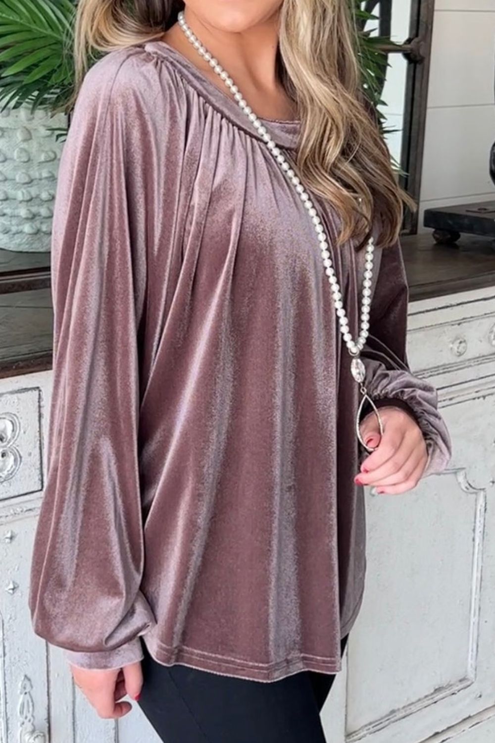 Ruched Round Neck Raglan Sleeve Blouse - Classique Collection