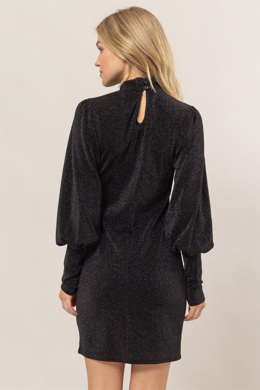 HYFVE Glitter Mock Neck Long Sleeve Mini Dress - Classique Collection