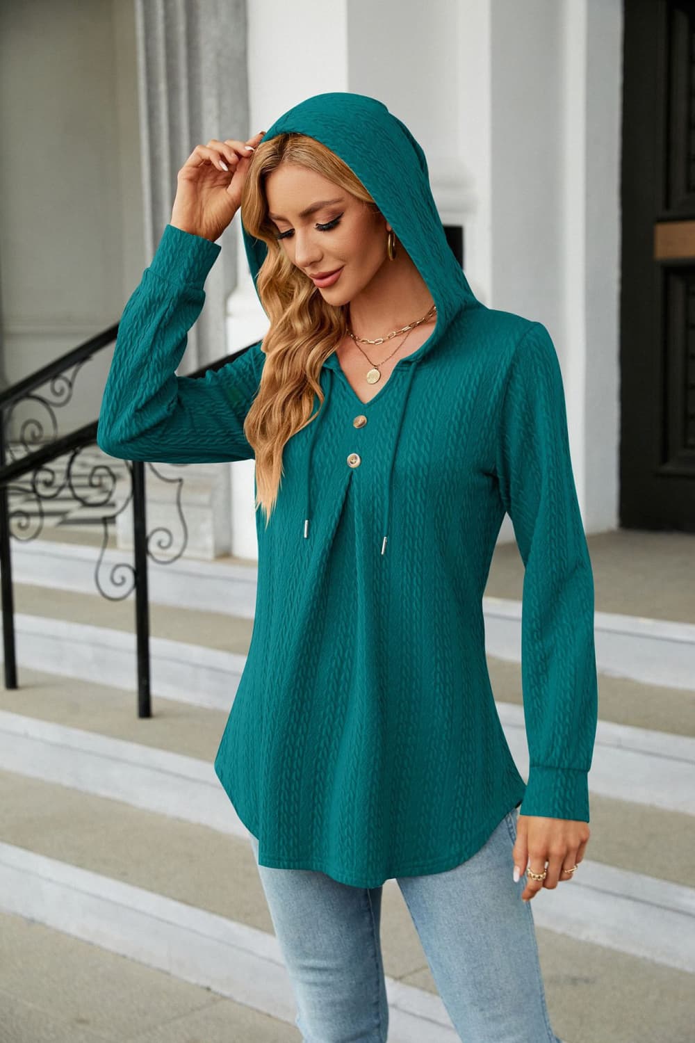 Long Sleeve Hooded Blouse - Classique Collection