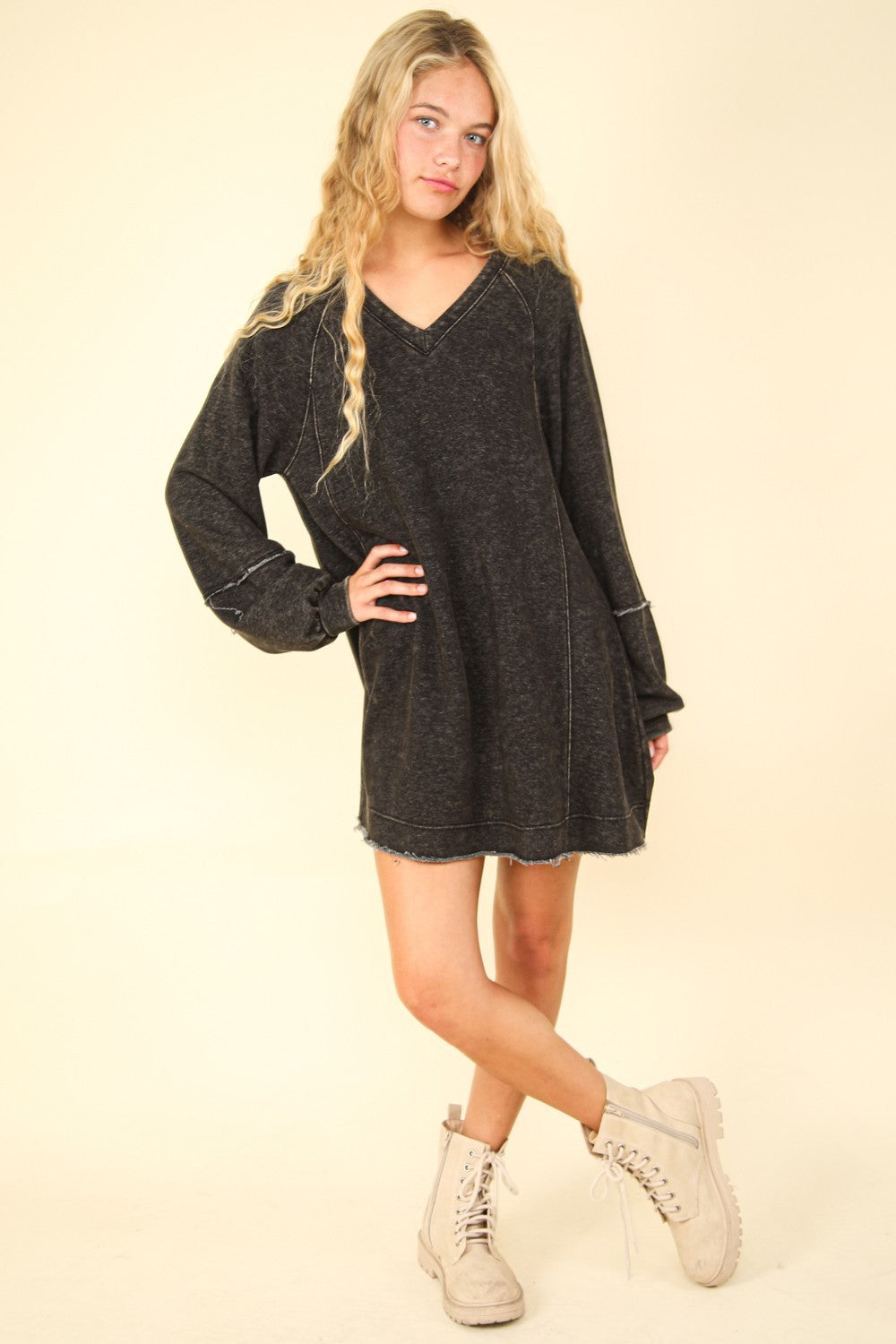 VERY J Mineral Washed Oversized A-Line Mini Dress - Classique Collection