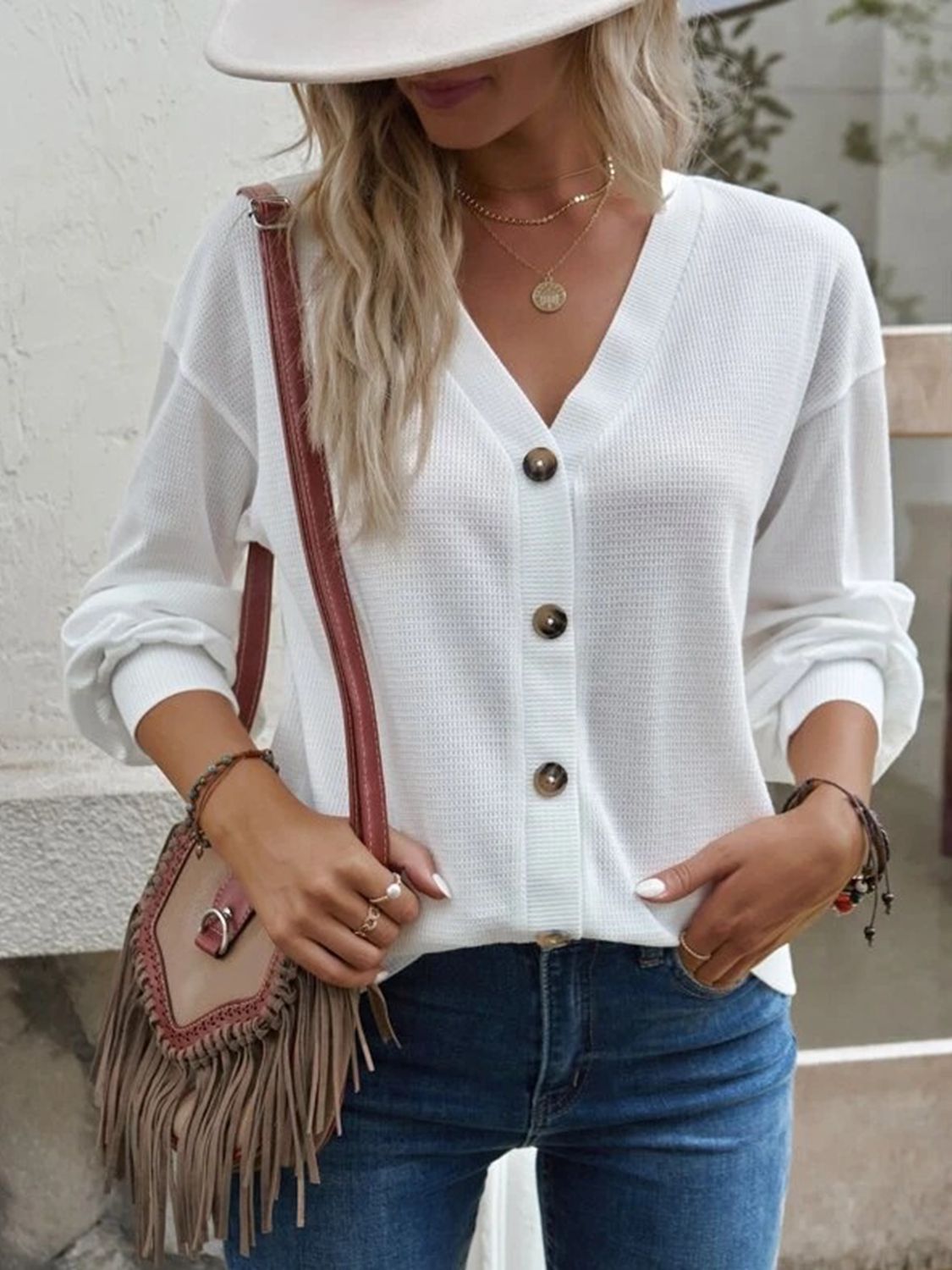 V-Neck Dropped Shoulder Blouse - Classique Collection