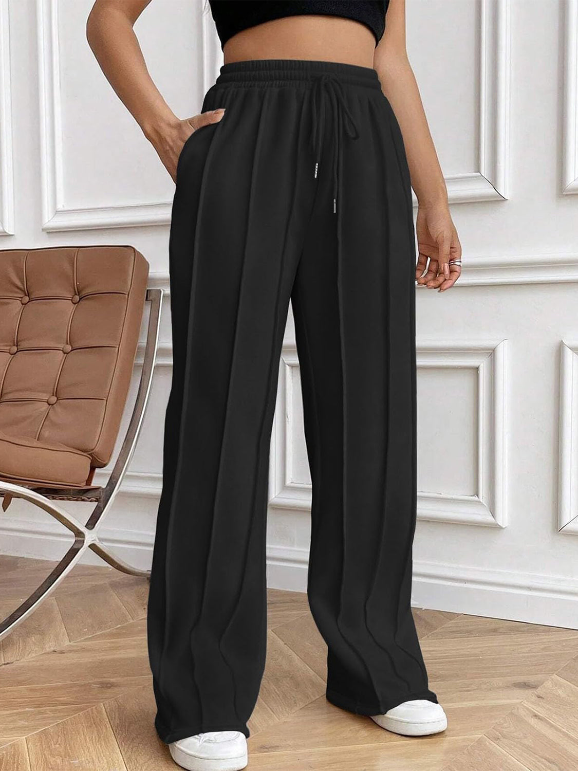 Drawstring Elastic Waist Pants with Pockets - ClassiQ