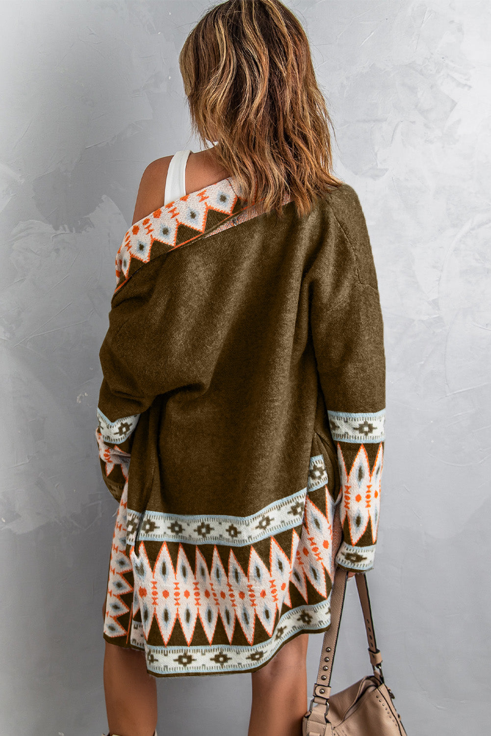 Geometric Open Front Long Sleeve Cardigan - ClassiQ
