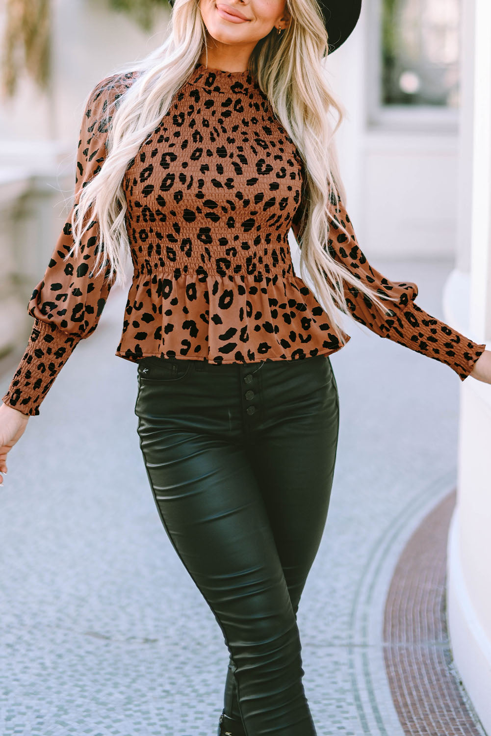 Leopard Smocked Peplum Top - Classique Collection