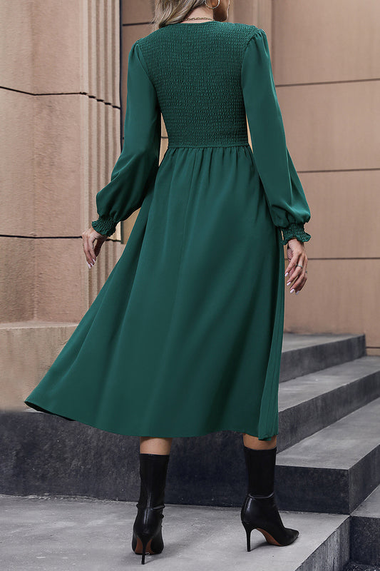 Perfee Smocked Long Sleeve Midi Dress - Classique Collection
