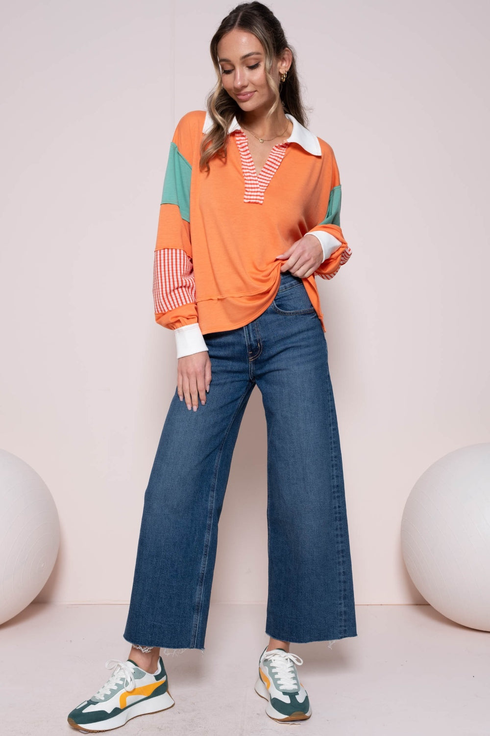 Hailey & Co Color Block Top with Striped Panel - Classique Collection