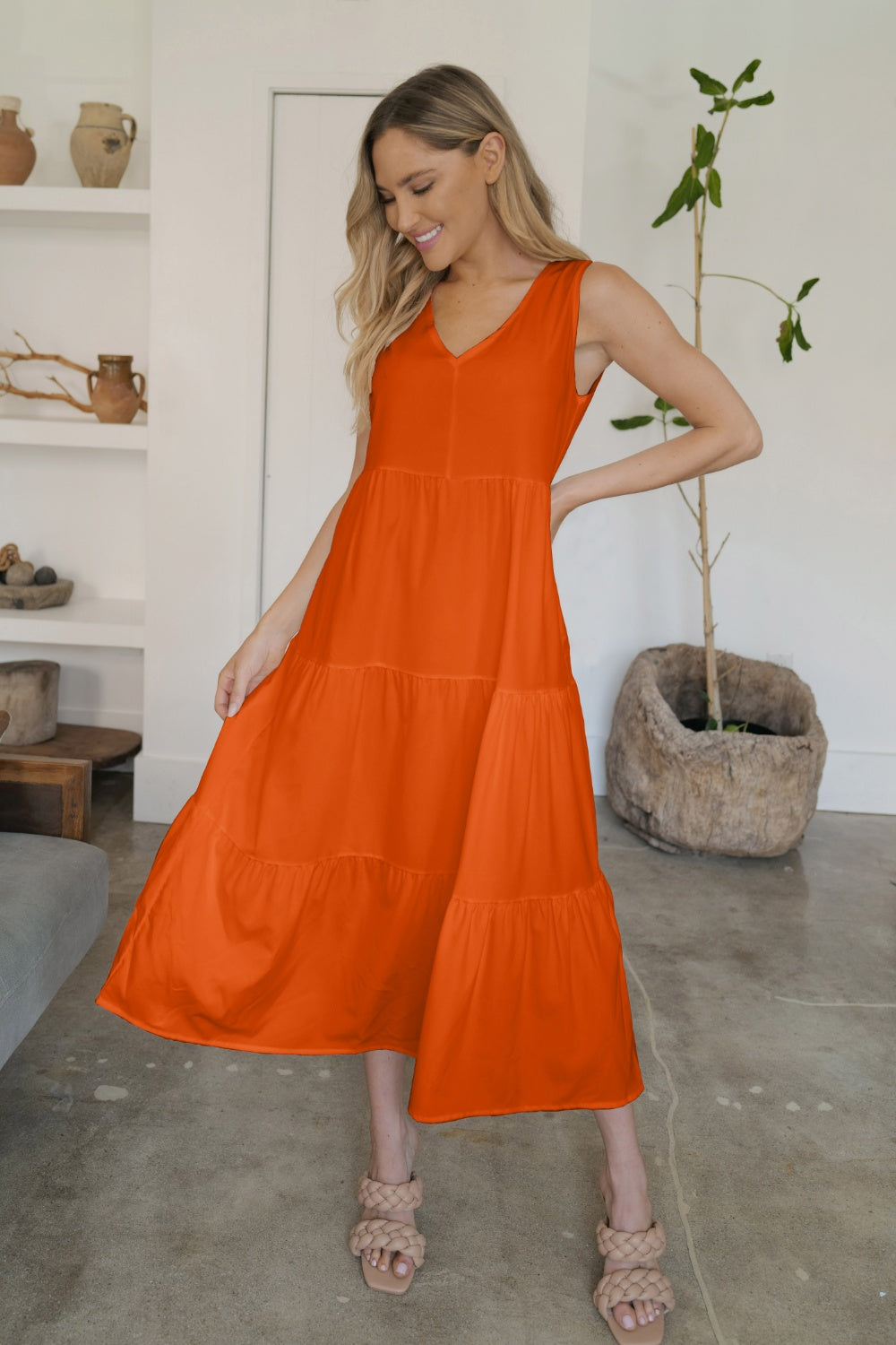 FAM-FAM Tiered V-Neck Sleeveless Dress - Classique Collection