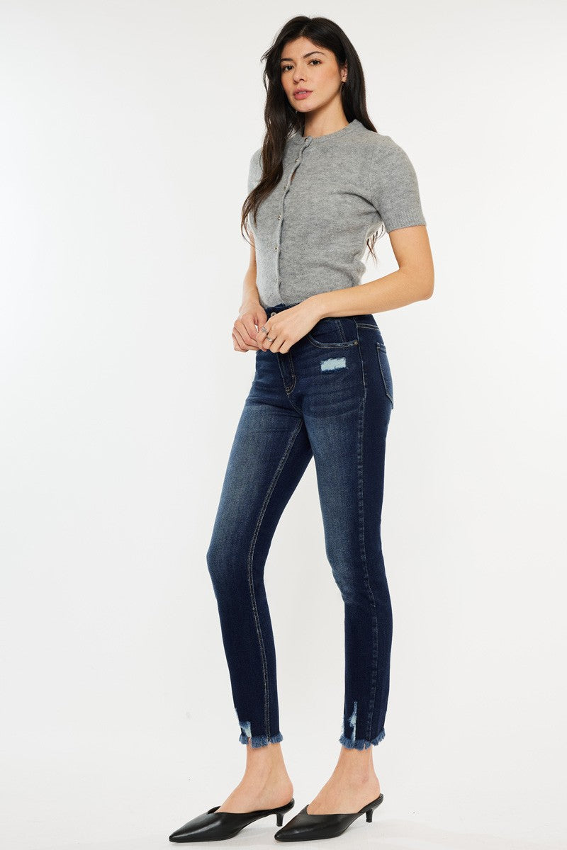 Kancan Full Size Cat's Whiskers Raw Hem High Waist Jeans - ClassiQ