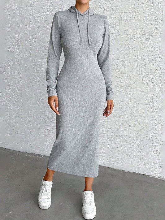 Drawstring Long Sleeve Hooded Midi Dress - Classique Collection