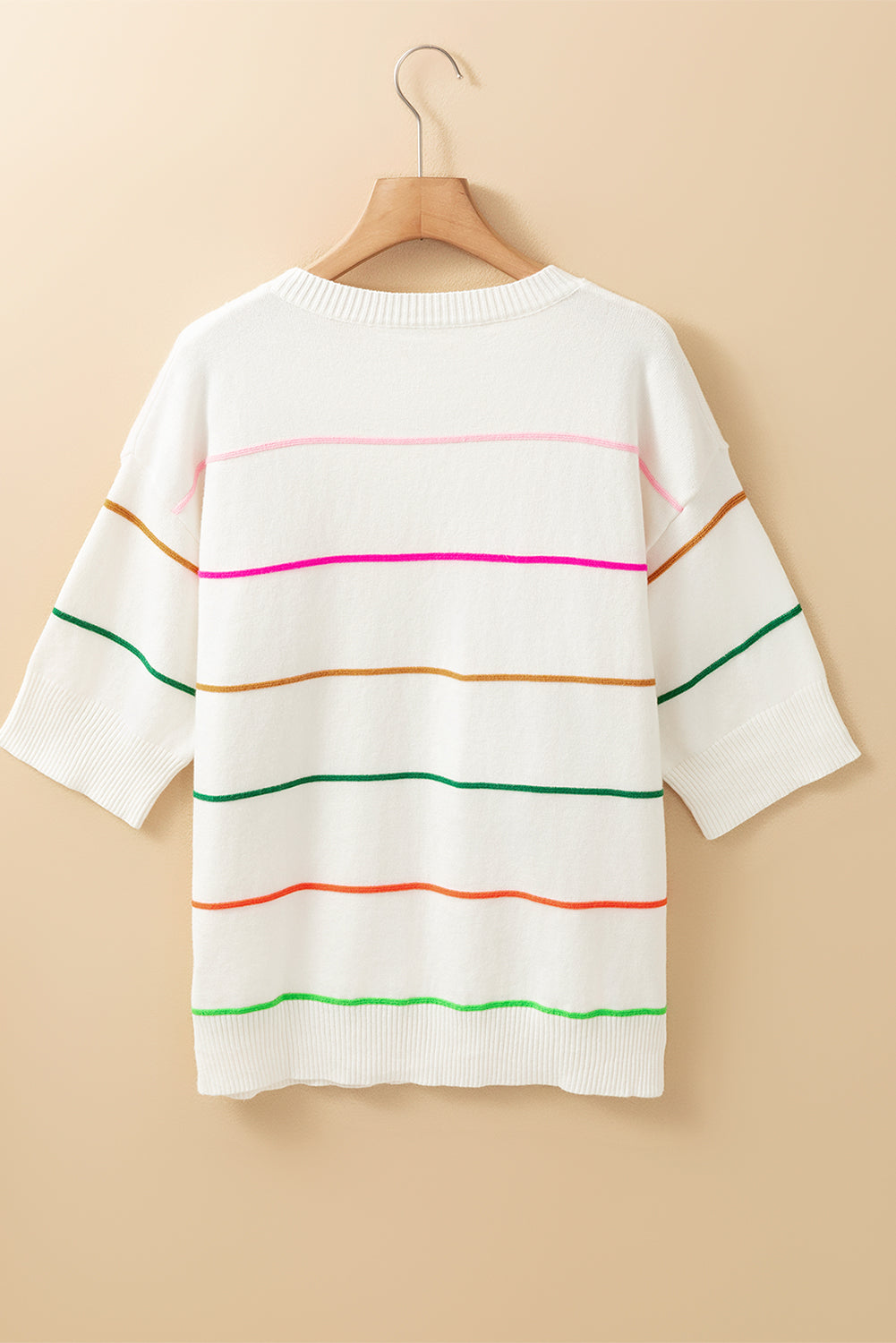 Striped Half Sleeve Drop Shoulder Sweater - Classique Collection