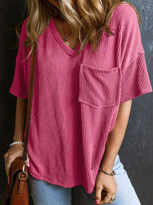 Textured V-Neck Half Sleeve T-Shirt - Classique Collection