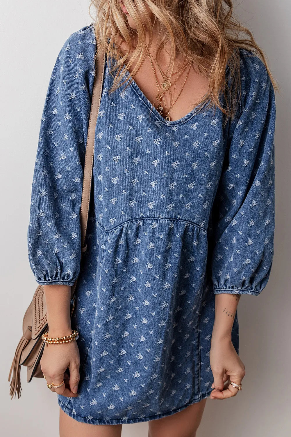Tied V-Neck Mini Denim Dress - Classique Collection