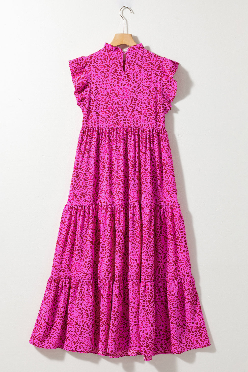 Rose Red Leopard Print Ruffled Trim Tiered Maxi Dress ClassiQ