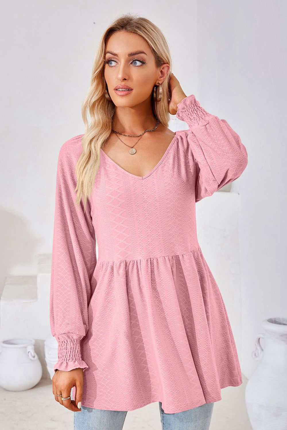 V-Neck Lantern Sleeve Blouse - Classique Collection