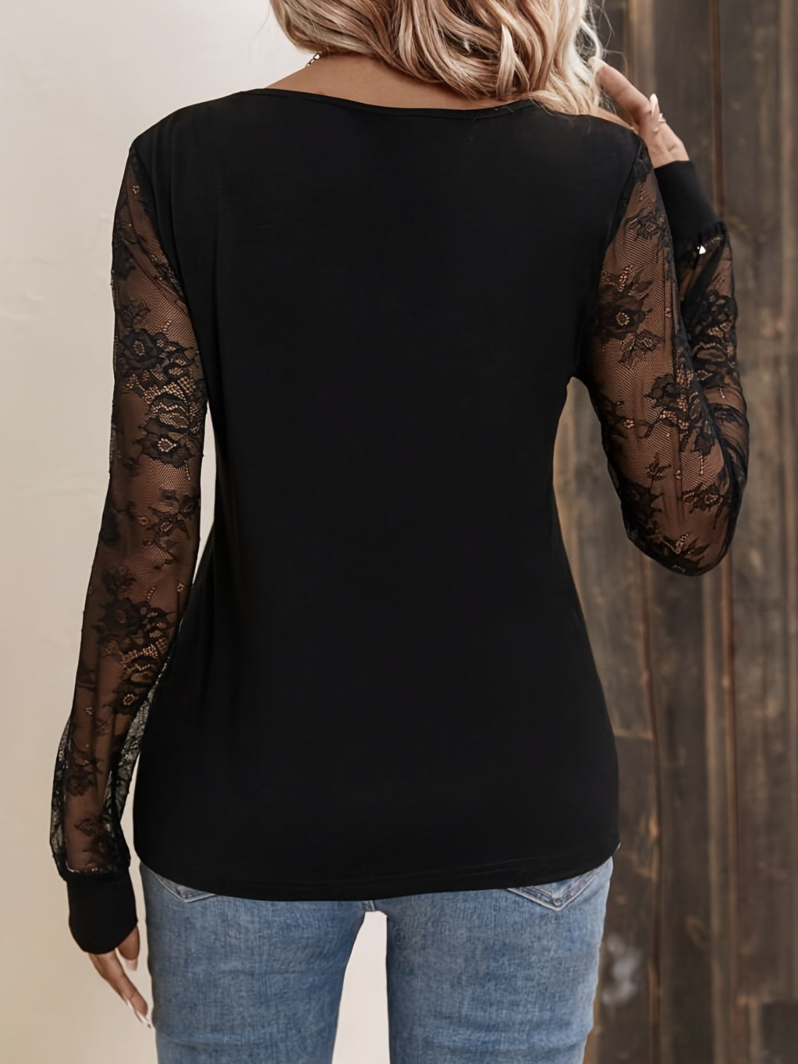 Lace Detail V-Neck Long Sleeve Top - Classique Collection