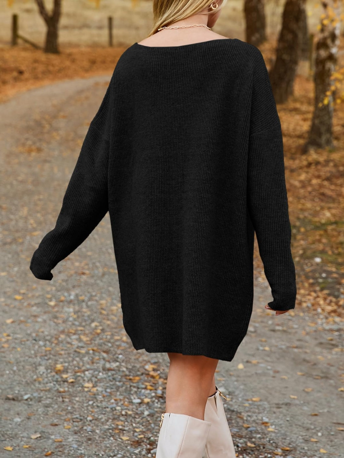 V-Neck Dropped Shoulder Sweater Dress - Classique Collection