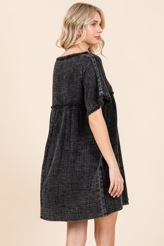 Culture Code Full Size Short Sleeve Babydoll Texture Dress with Pockets - Classique Collection