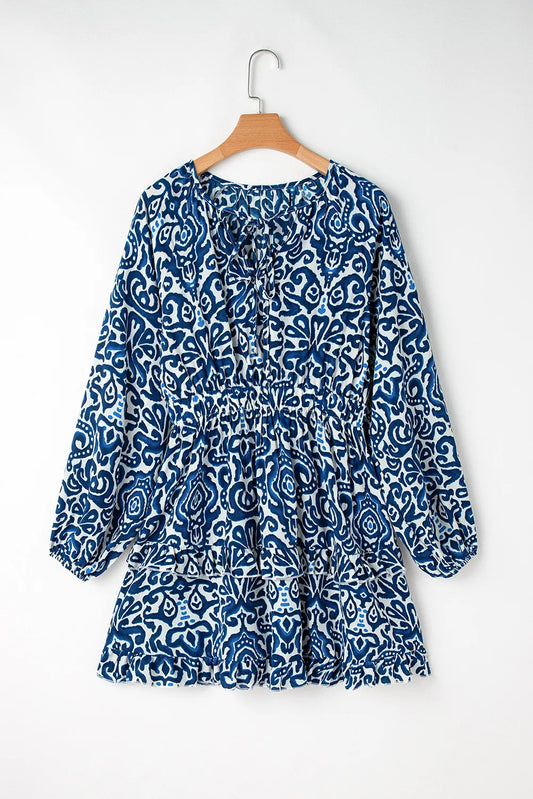 Printed Tie Neck Long Sleeve Dress - Classique Collection