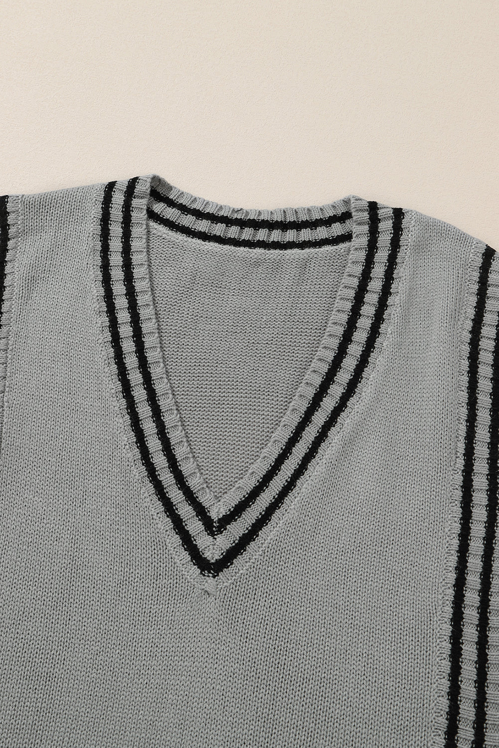 Striped Trim V-Neck Sweater Vest - ClassiQ