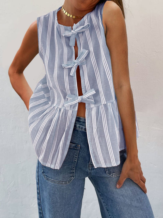 Tied Striped Round Neck Tank - Classique Collection