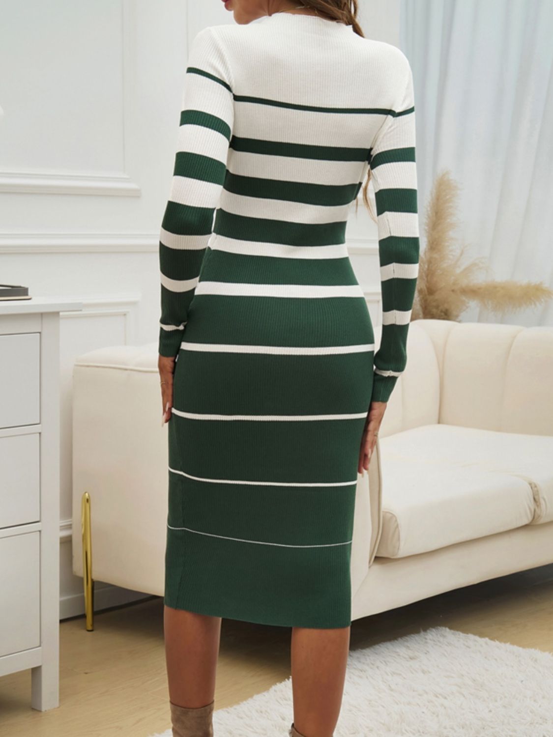 Devine Color Block Round Neck Long Sleeve Midi Dress - Classique Collection