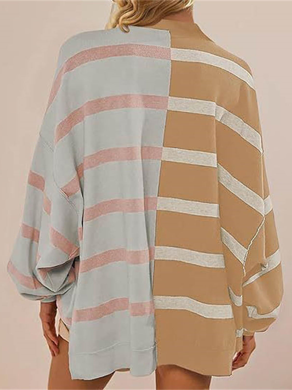 Striped Round Neck Long Sleeve Sweater - ClassiQ