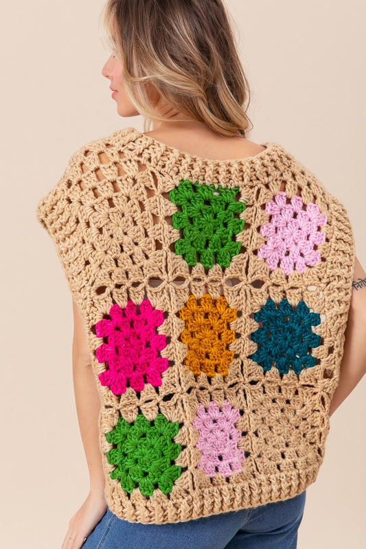 BiBi Granny Square Openwork Sweater Vest - ClassiQ