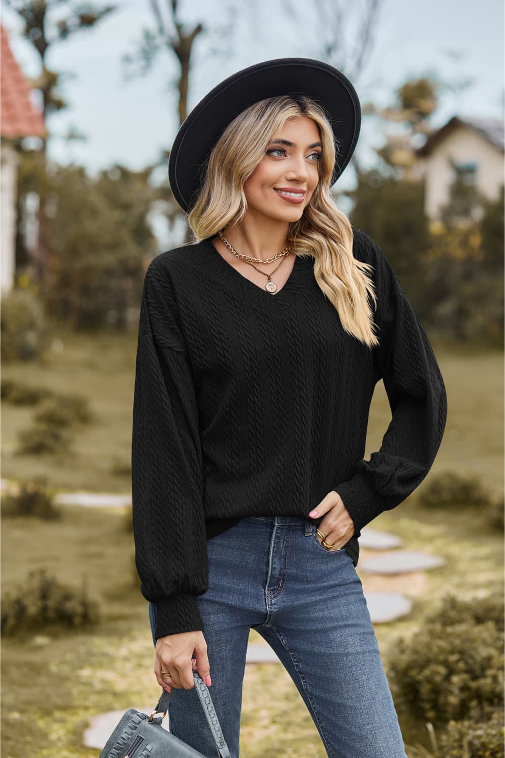 V-Neck Dropped Shoulder Blouse - Classique Collection