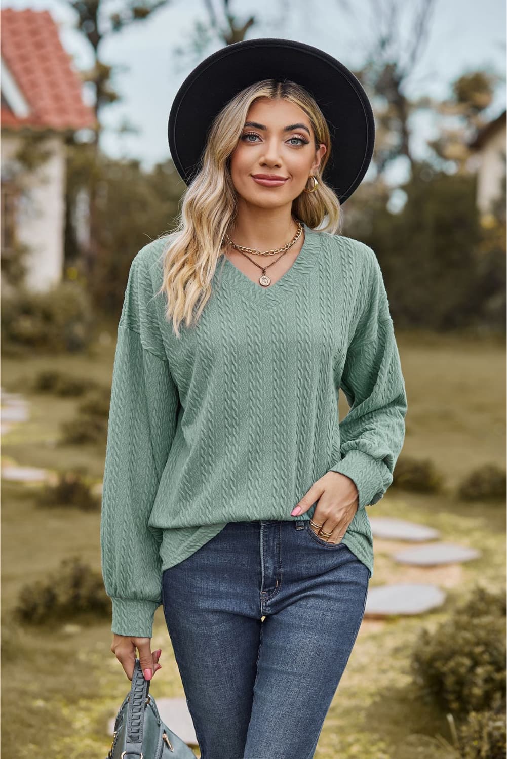 V-Neck Dropped Shoulder Blouse - Classique Collection