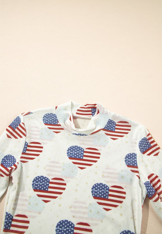 US Flag Heart Mock Neck Long Sleeve Bodysuit - Classique Collection