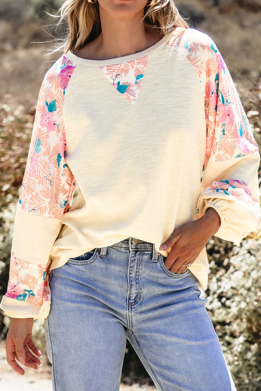 Printed Round Neck Balloon Sleeve Sweatshirt - Classique Collection