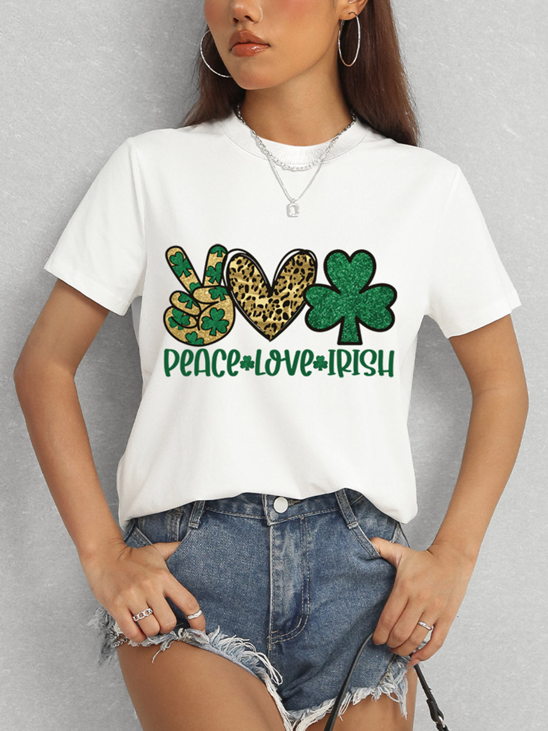 PEACE LOVE IRISH Round Neck Short Sleeve T-Shirt - ClassiQ