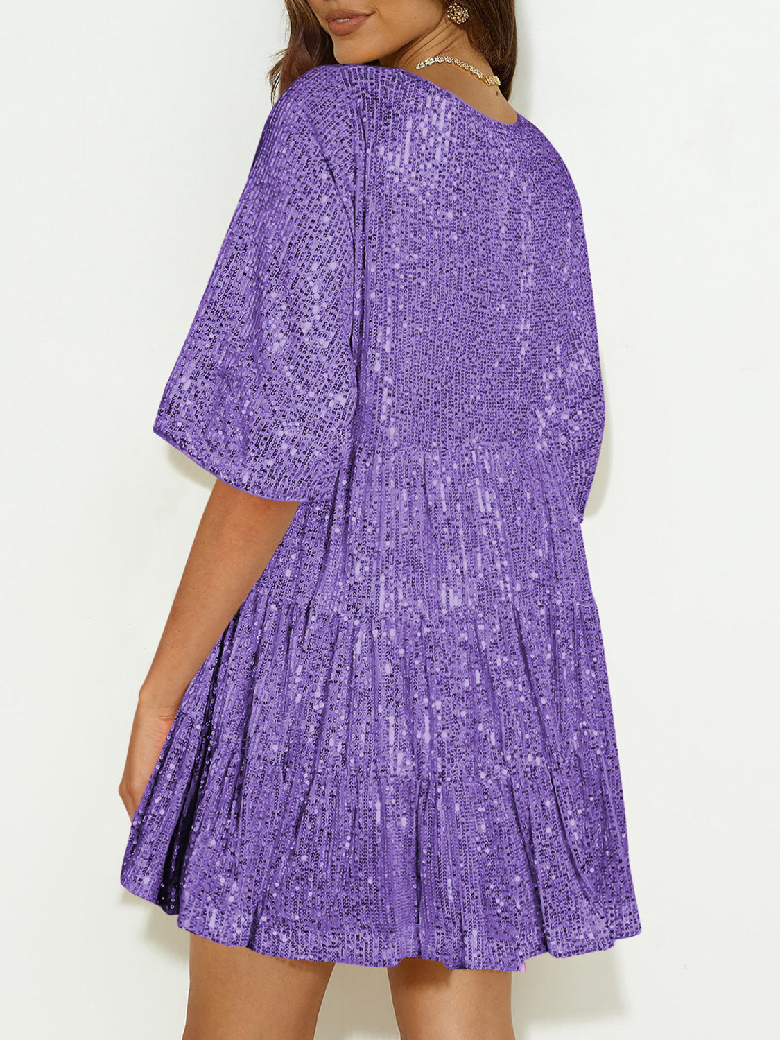 Sequin Round Neck Half Sleeve Mini Dress - Classique Collection