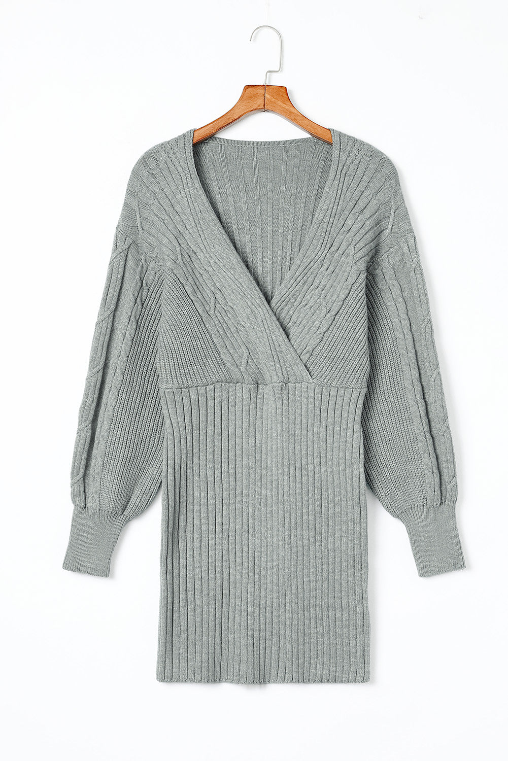 Cable-Knit Surplice Lantern Sleeve Sweater Dress - Classique Collection