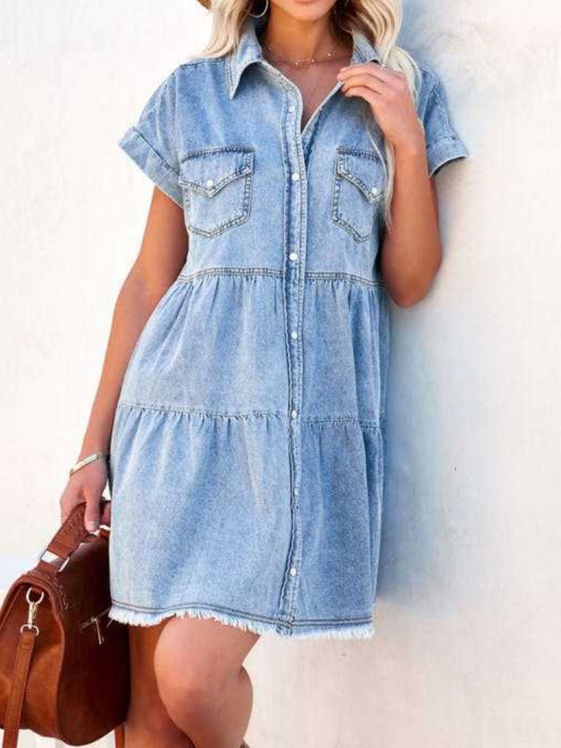 Raw Hem Short Sleeve Denim Dress - Classique Collection