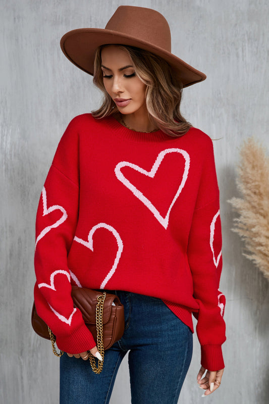 Angel Wings Heart Dropped Shoulder Long Sleeve Sweater - ClassiQ