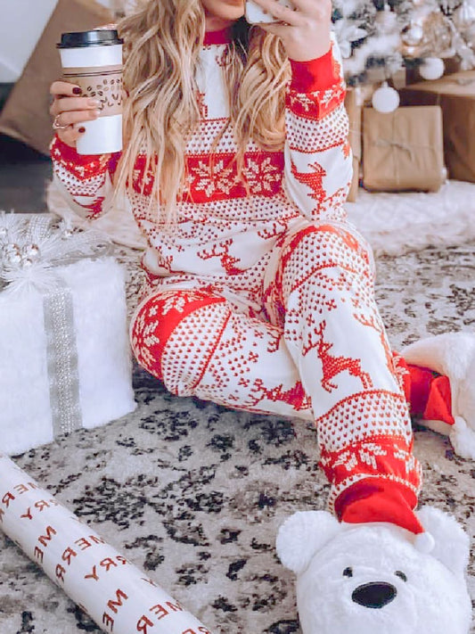 Full Size Christmas Element Round Neck Top and Pants Set - ClassiQ