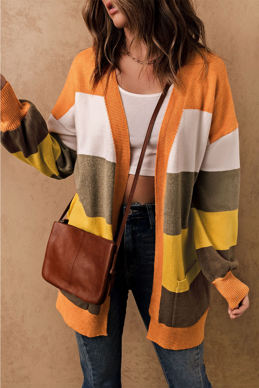 Open Front Color Block Cardigan - ClassiQ