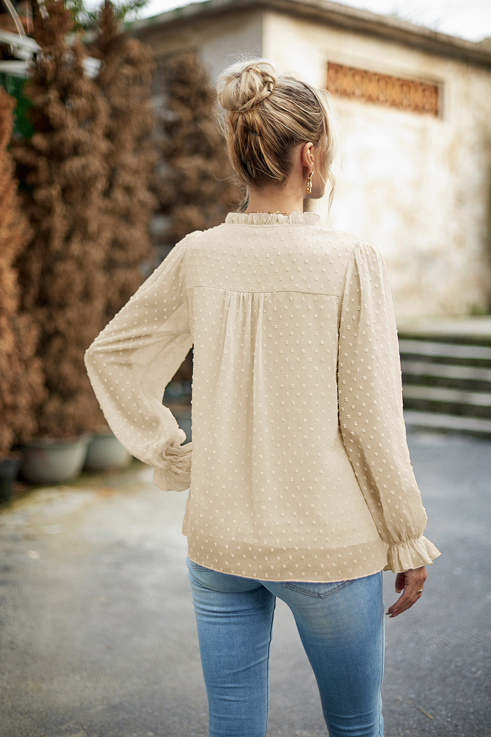 Devine Swiss Dot Smocked Shoulder Blouse - Classique Collection