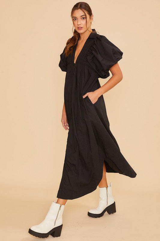 Annie Wear Smocked Puff Sleeve Midi Dress - ClassiQ